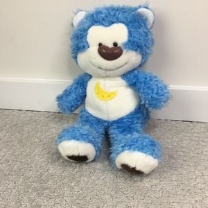 Soft Faux Fur Embroidered Moon Stuffed Animal Smiling Blue Bear
